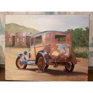 Original Oil Painting “ Last Stop” By J. Huth 16 X 20 X 1 1/2 Inch Signed